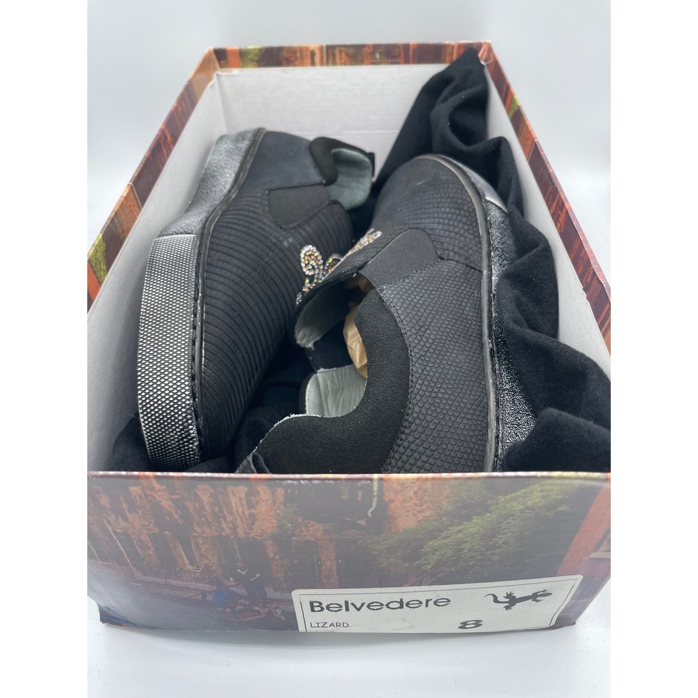 Belvedere Kane Black Genuine Lizard Swarovski Crystal Fleur De Lis Shoes Mens 8 - Picture 7 of 9